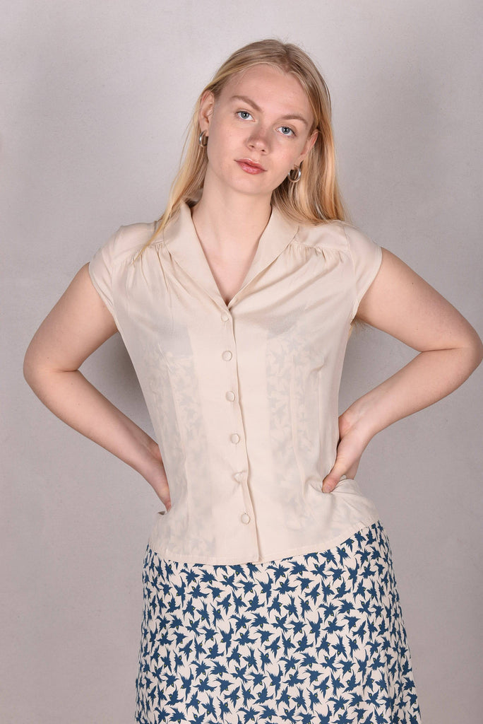 Sif. Short sleeve stretch silk blouse "Cream" - Tone Barker Silk