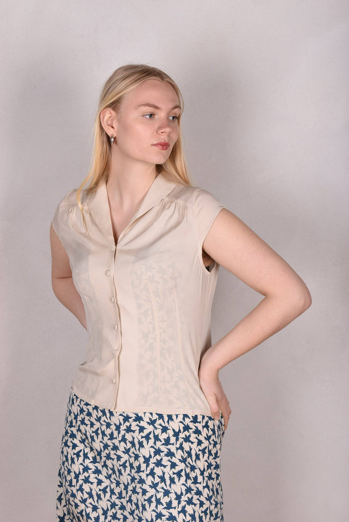Sif. Short sleeve stretch silk blouse "Cream" - Tone Barker Silk