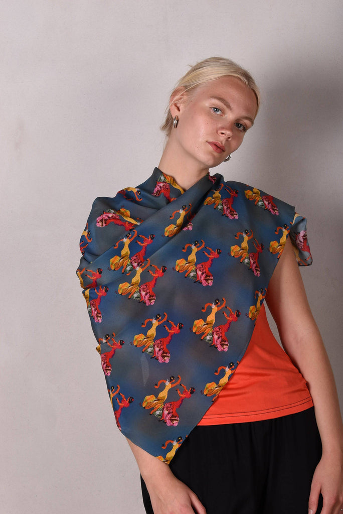 Artist Scarf. Big Square in 100% silk Crepe de Chine " Dance Nulle" - Tone Barker Silk