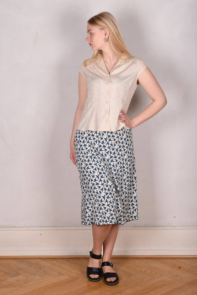 Sif. Short sleeve stretch silk blouse "Cream" - Tone Barker Silk