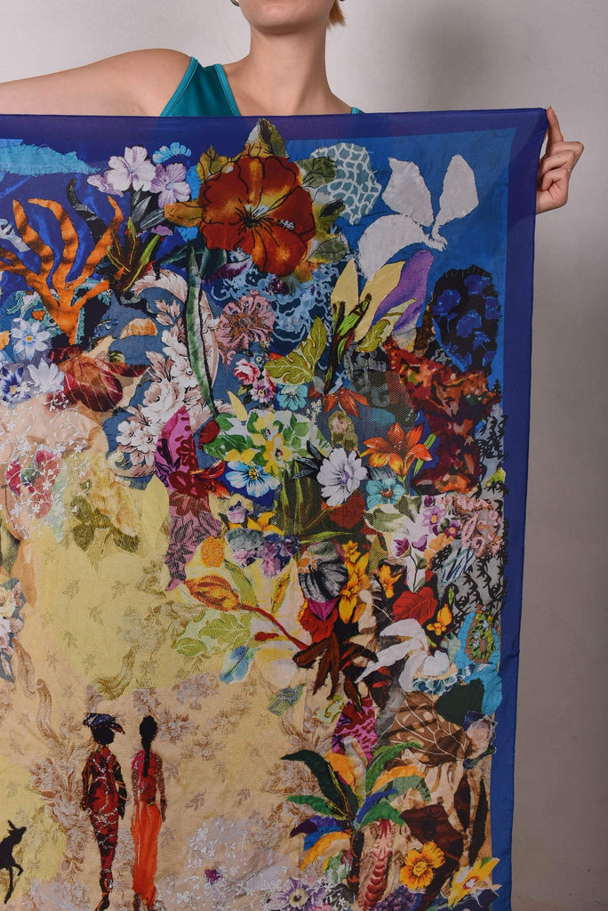 Artist Scarf. Big Square in 100% silk Crepe de Chine " Bali Nulle" - Tone Barker Silk