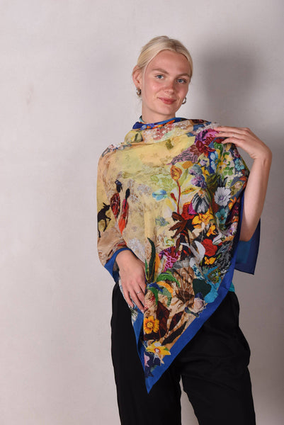 Artist Scarf. Big Square in 100% silk Crepe de Chine " Bali Nulle"