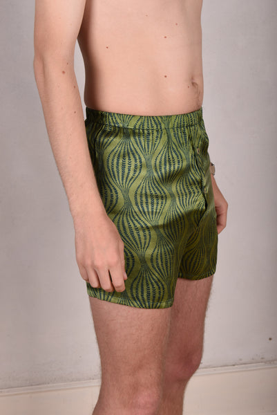 Boxer-Man Stretch silk shorts. print: "Kalagreen"