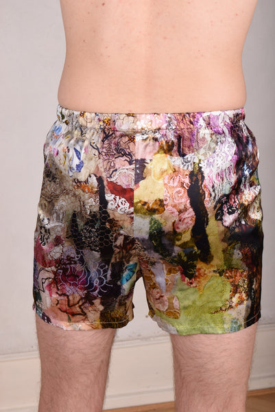 Boxer-Man Stretch silk shorts. print: "Val-de-Nulle"