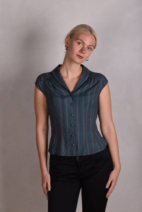 Sif. Short sleeve stretch silk blouse "Summer-Stripes" - Tone Barker Silk