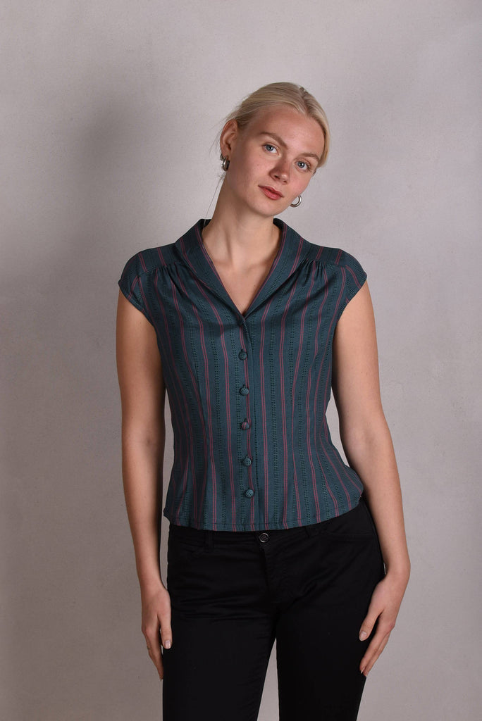 Sif. Short sleeve stretch silk blouse "Summer-Stripes" - Tone Barker Silk
