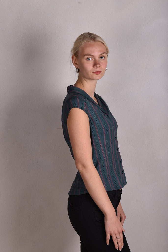 Sif. Short sleeve stretch silk blouse "Summer-Stripes" - Tone Barker Silk