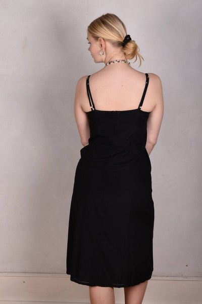 Feodora. Silk stretch crepe "slip" dress w. adjustable shoulder straps (Black)