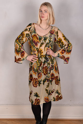 Hidera-Velvet Kaftan-kjole m. lommer i silk/viscose velour devoré "Goldie"