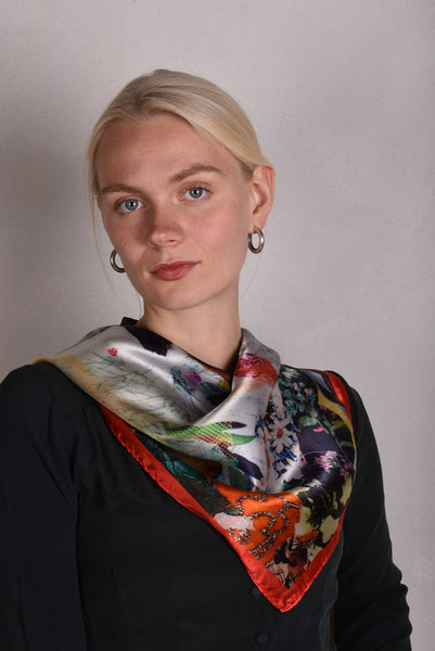 Artist Scarf. Silk Satin 70X70 cm. "Flamenco, Orange"