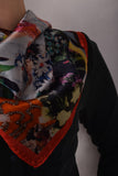 Artist Scarf in 100% Silk  70X70 cm. "Flamenco, Orange"