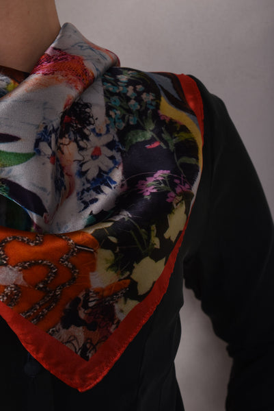 Artist Scarf. Silk Satin 70X70 cm. "Flamenco, Orange"