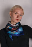 Artist Scarf. Silk Satin 70X70 cm. "Angel, Blue"