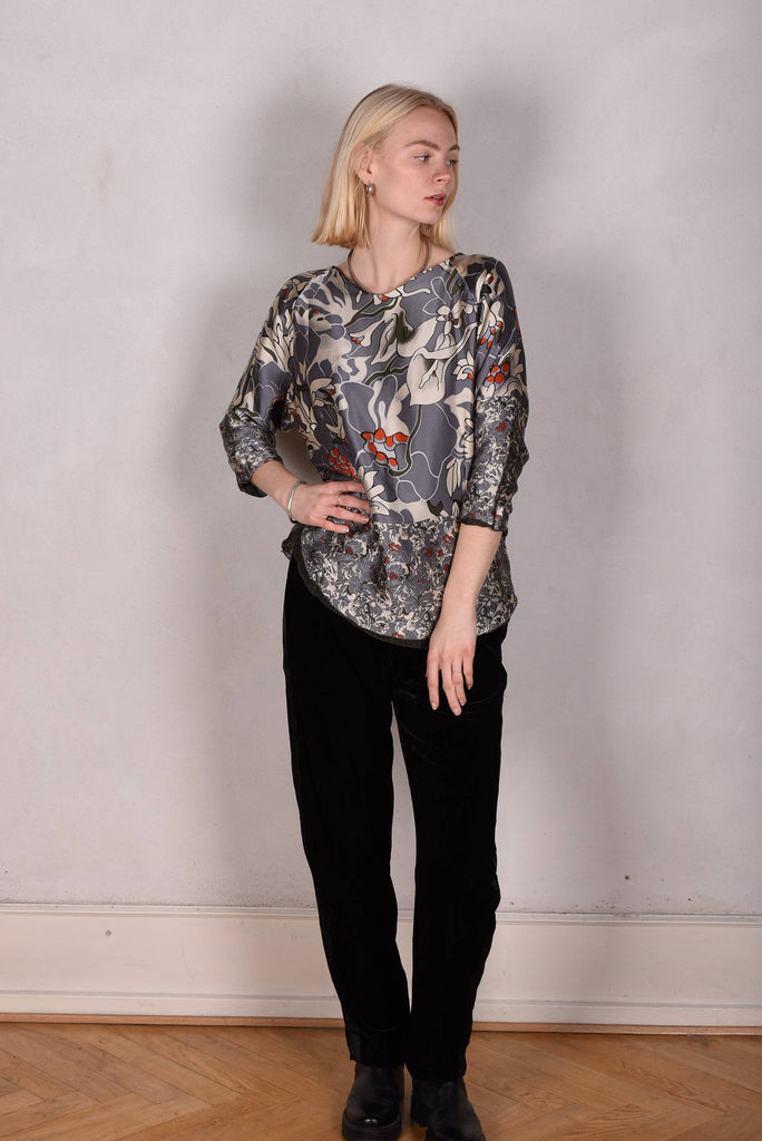 Tesstop, Reversible silk blouse in 2 layers of silk. "Greygoda/darkstridot" - Tone Barker Silk
