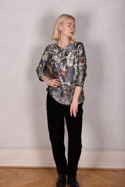 Tesstop, Reversible silk blouse in 2 layers of silk. "Greygoda/darkstridot"