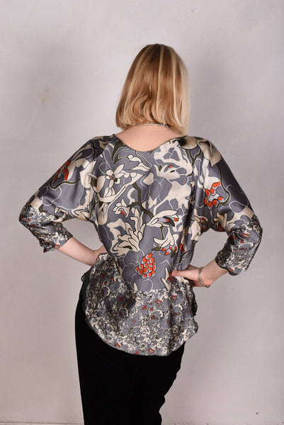 Tesstop, Reversible silk blouse in 2 layers of silk. "Greygoda/darkstridot"