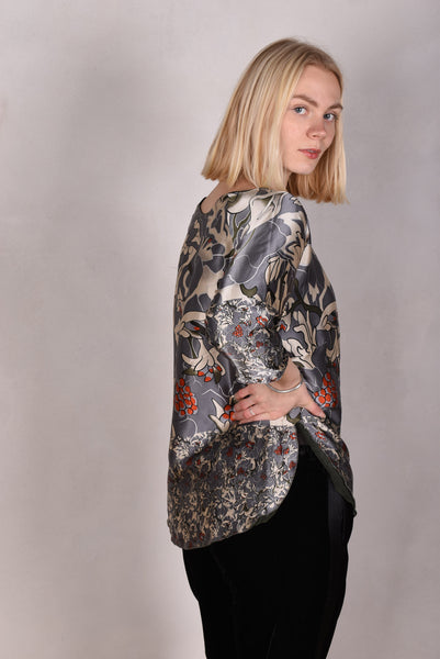 Tesstop, Reversible silk blouse in 2 layers of silk. "Greygoda/darkstridot"