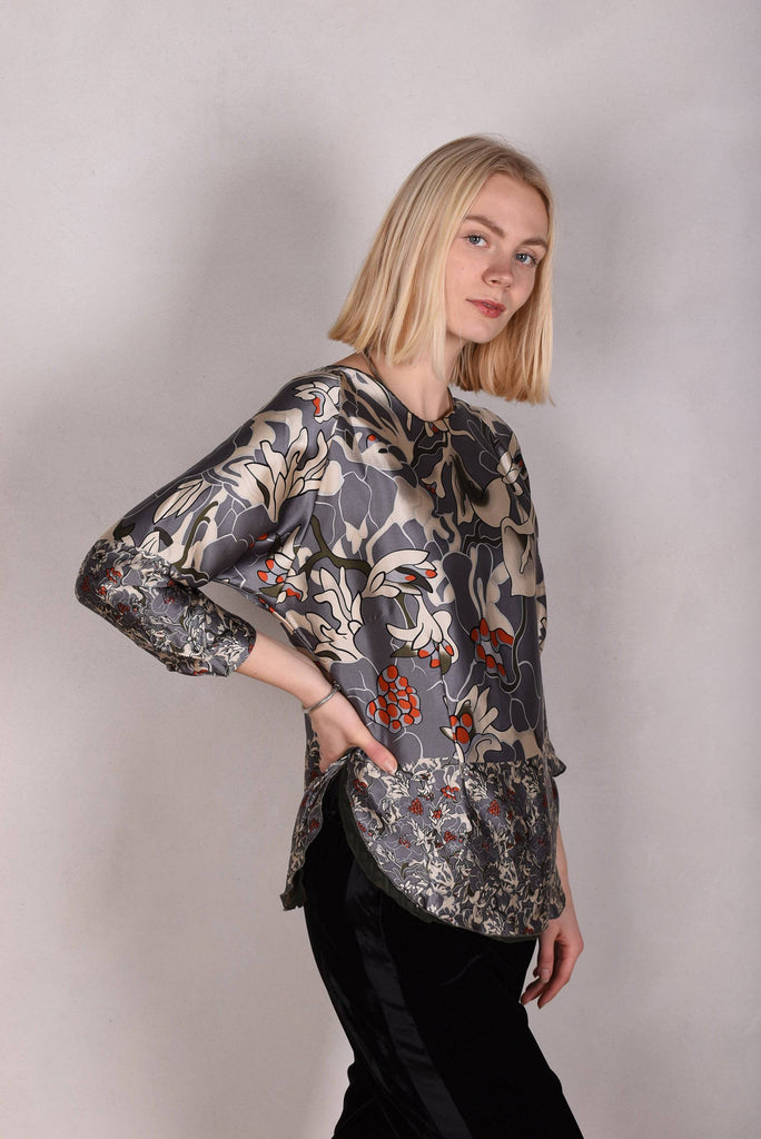 Tesstop, Reversible silk blouse in 2 layers of silk. "Greygoda/darkstridot" - Tone Barker Silk