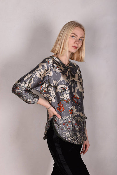 Tesstop, Reversible silk blouse in 2 layers of silk. "Greygoda/darkstridot"