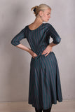Jane. Stretch Silk midi-length dress with pockets (Summer-Stripe)