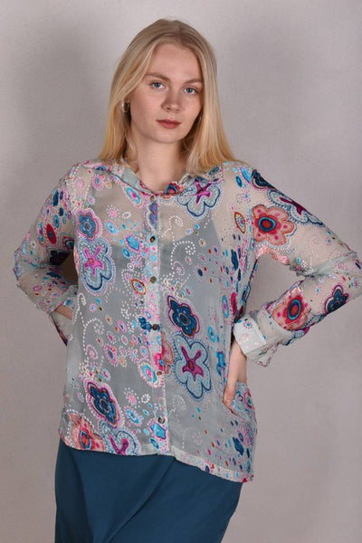 Tamie-Velvet. Classic shirt in  silk/viscose velvet-devoré