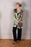 Kimbaliwrap Wrap/Kimono-dress in silk satin devoré. Print "Havana-green"