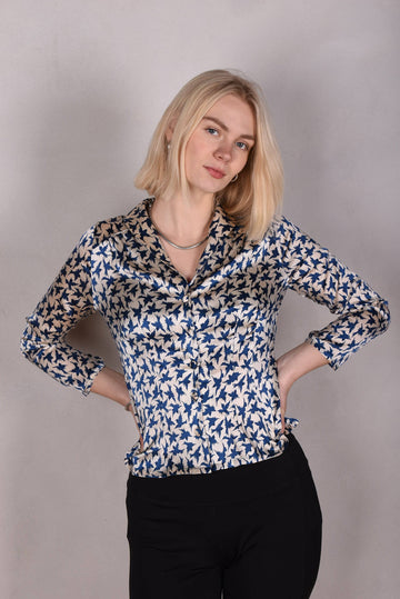 Sifty. Fitted Blouse/jacket in stretch crepe silk (True-bird) - Tone Barker Silk