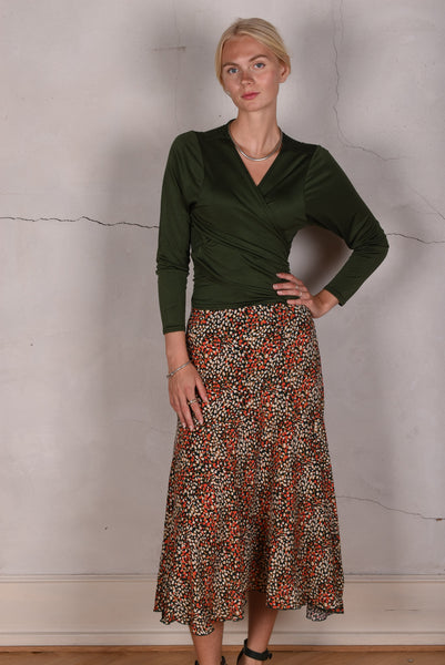 Skirt-Nulle in Silk/viscose Crepe de Chine. Print "Be-drops"