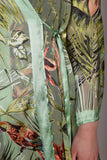Kimbaliwrap Wrap/Kimono-dress in silk satin devoré. Print "Havana-green"