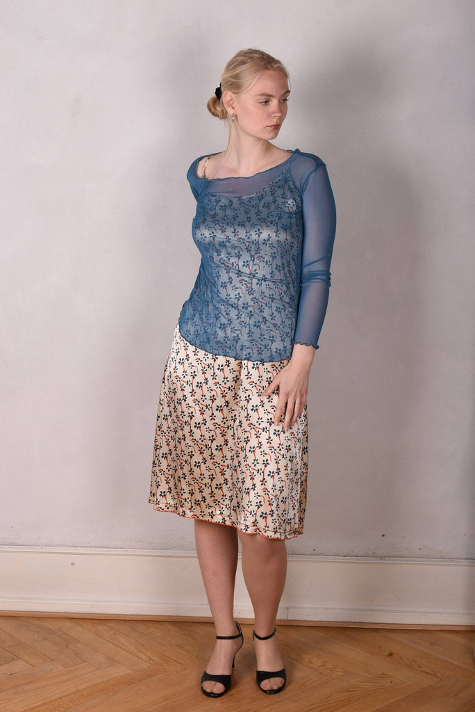 Nuette. Long sleeve blouse in 100% silk net (mesh) Nublue - Tone Barker Silk