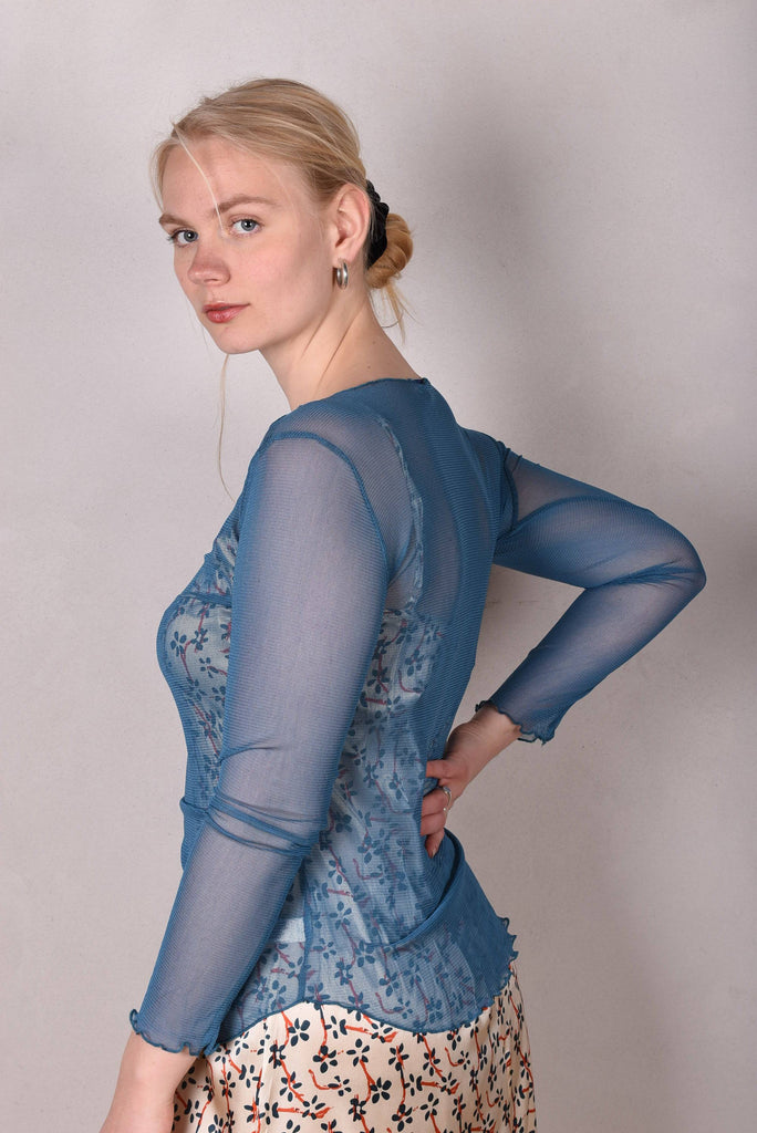 Nuette. Long sleeve blouse in 100% silk net (mesh) Nublue - Tone Barker Silk