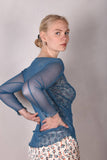 Nuette. Long sleeve blouse in 100% silk net (mesh) Nublue