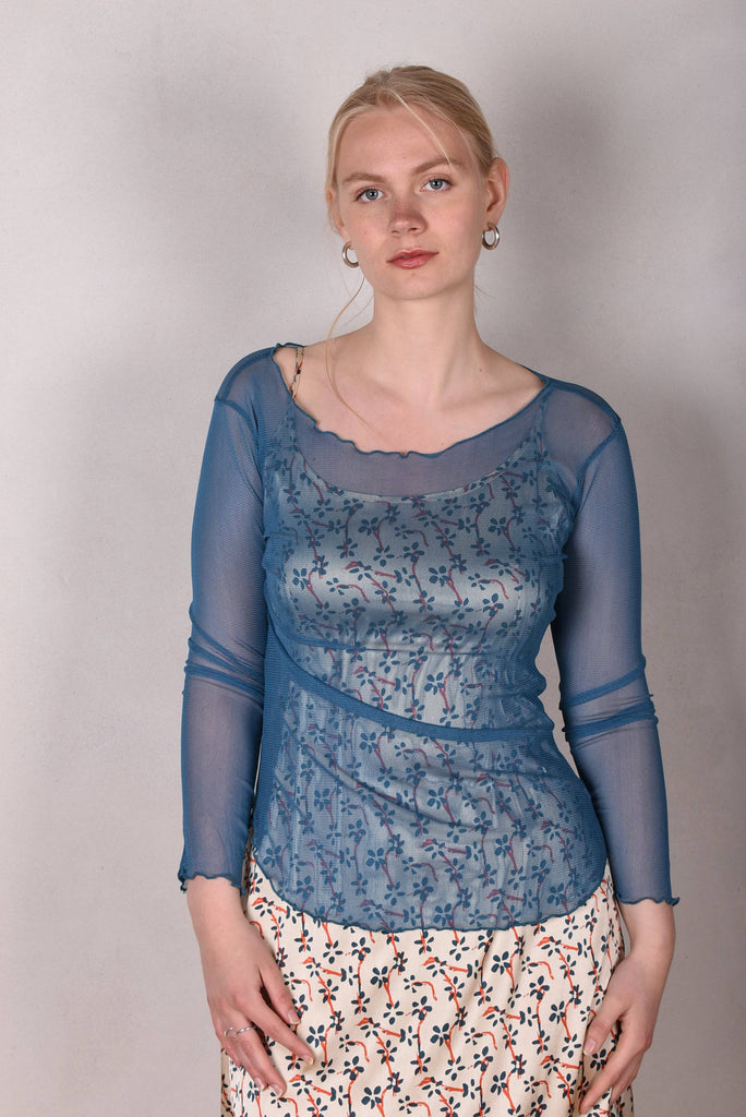 Nuette. Long sleeve blouse in 100% silk net (mesh) Nublue - Tone Barker Silk