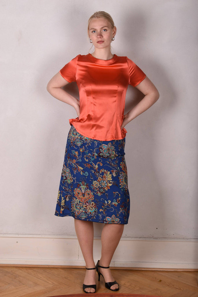 Shordrey. Silk stretch top, classic style. (Coral) - Tone Barker Silk