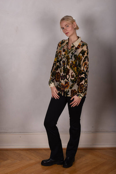 Tamie-Velvet. Classic shirt in  silk/viscose velvet-devoré "Goldie"