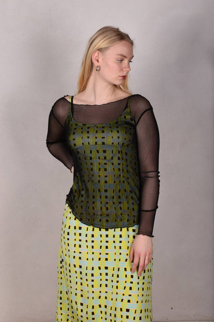 Nuette. Long sleeve blouse in 100% silk net (mesh) Black - Tone Barker Silk