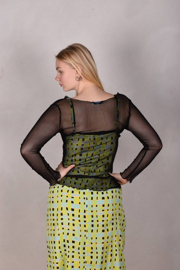 Nuette. Long sleeve blouse in 100% silk net (mesh) Black - Tone Barker Silk