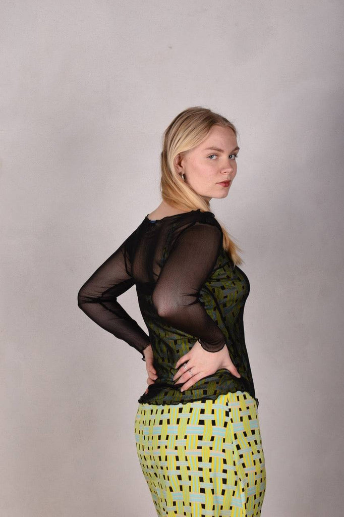 Nuette. Long sleeve blouse in 100% silk net (mesh) Black - Tone Barker Silk