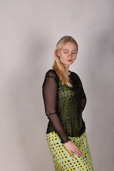 Nuette. Long sleeve blouse in 100% silk net (mesh) Black