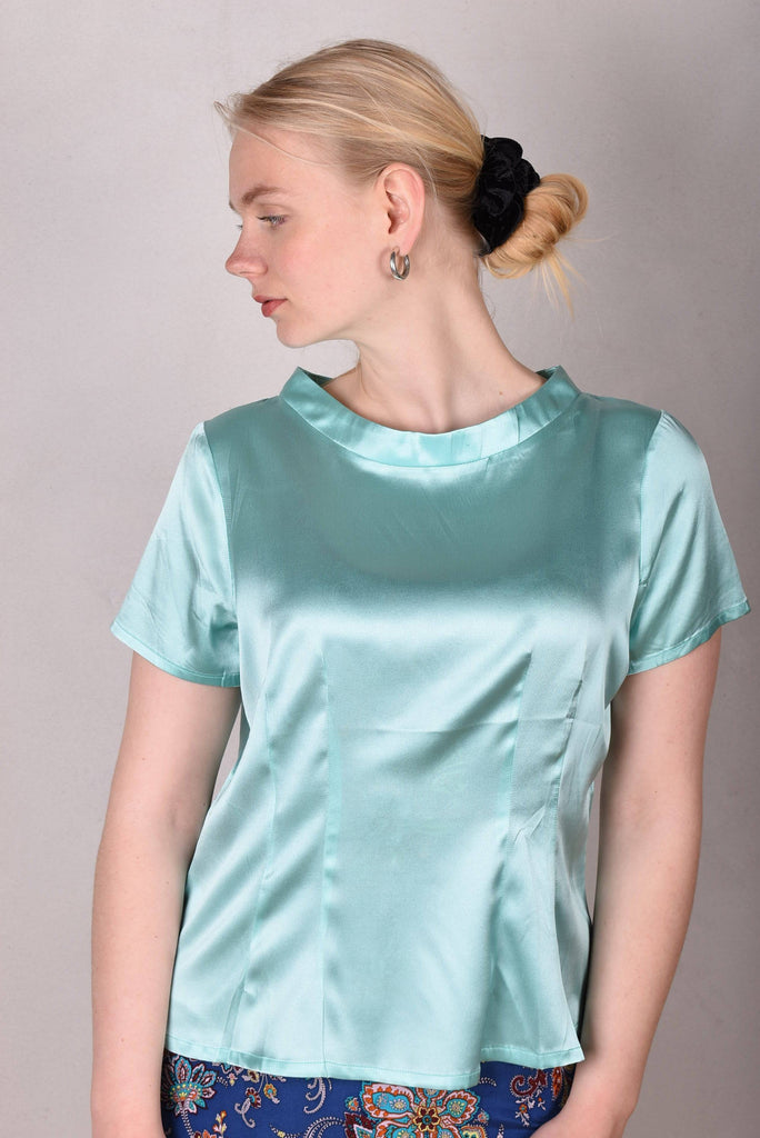 Shordrey. Silk stretch top, classic style. (Li-turqoise) - Tone Barker Silk