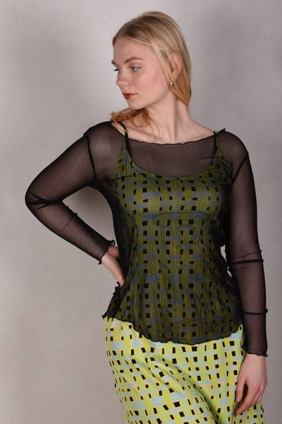 Nuette. Long sleeve blouse in 100% silk net (mesh) Black