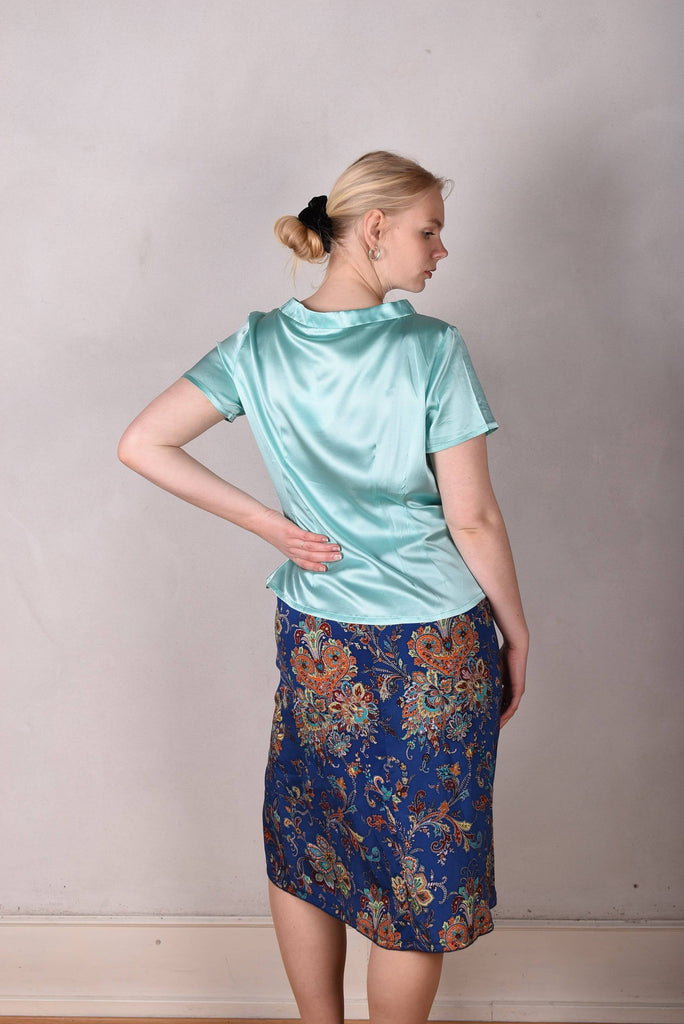 Shordrey. Silk stretch top, classic style. (Li-turqoise) - Tone Barker Silk