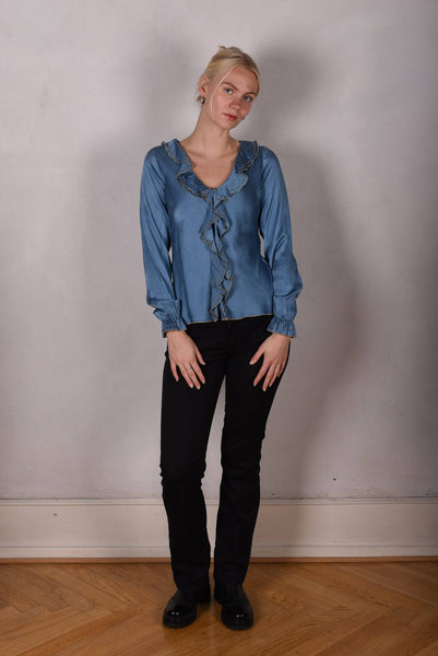 Palma - Silk shirt with frill,  "Blue"