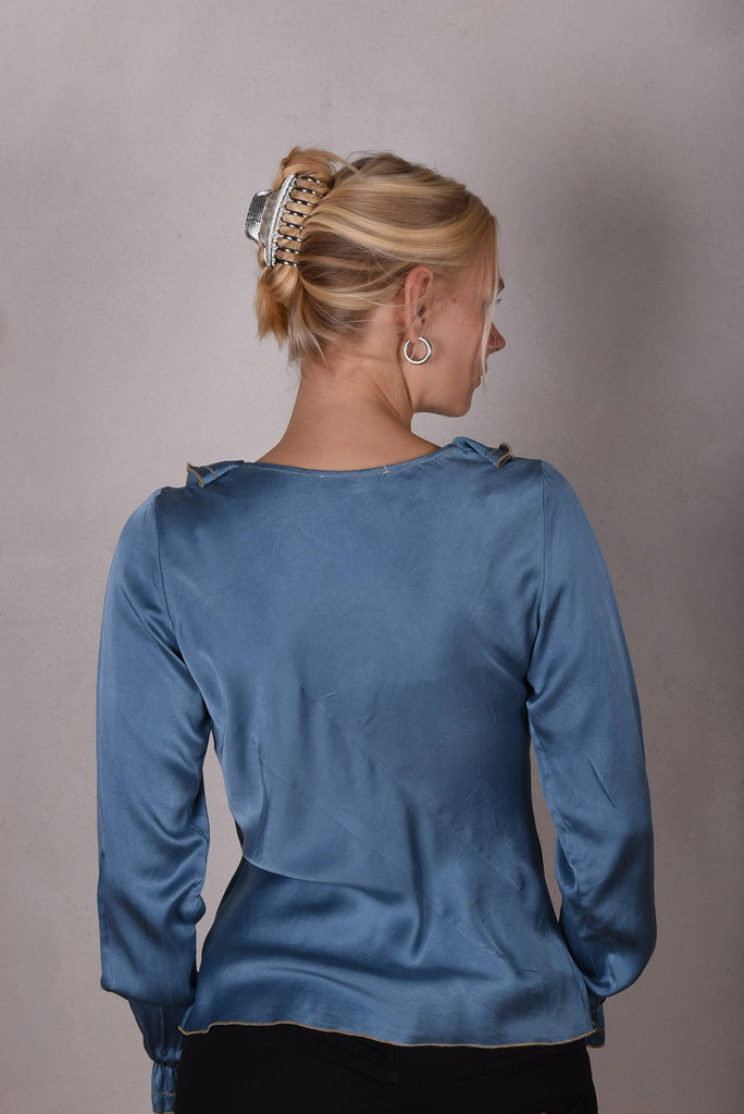 Palma - Silk shirt with frill,  "Blue" - Tone Barker Silk