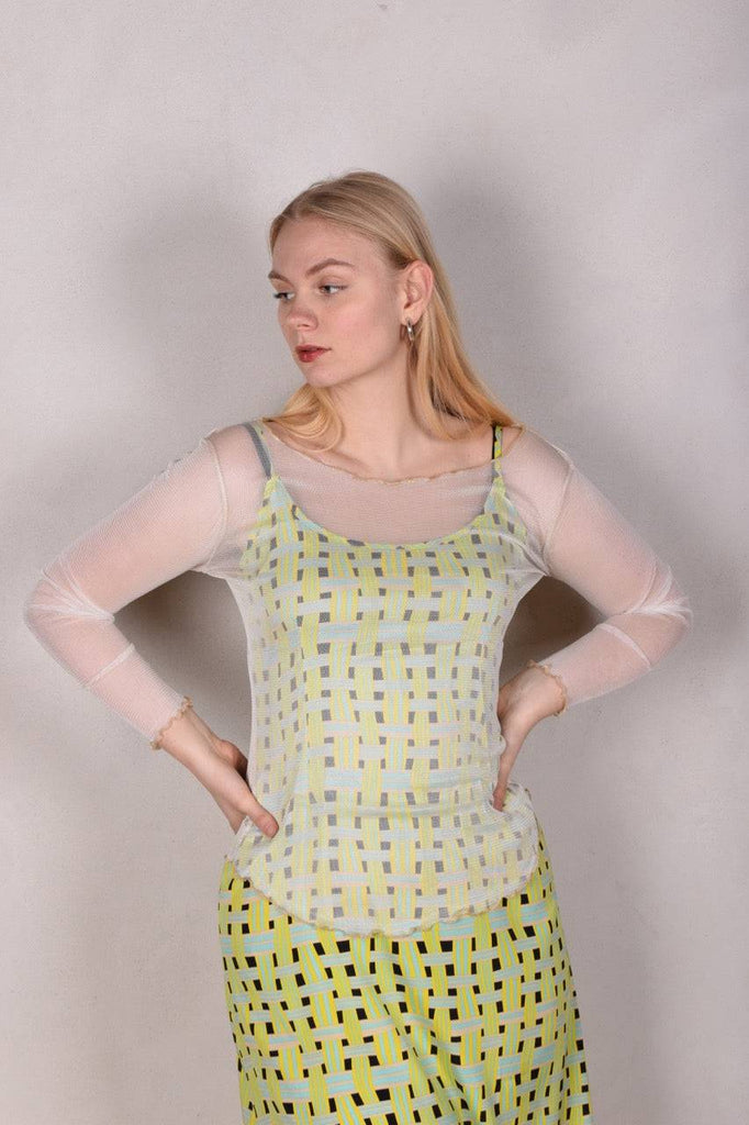Nuette. Long sleeve blouse in 100% silk net (mesh) "Off-white" - Tone Barker Silk