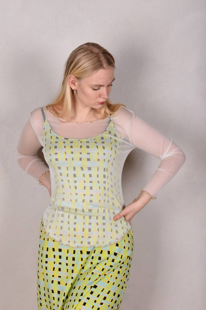 Nuette. Long sleeve blouse in 100% silk net (mesh) "Off-white" - Tone Barker Silk