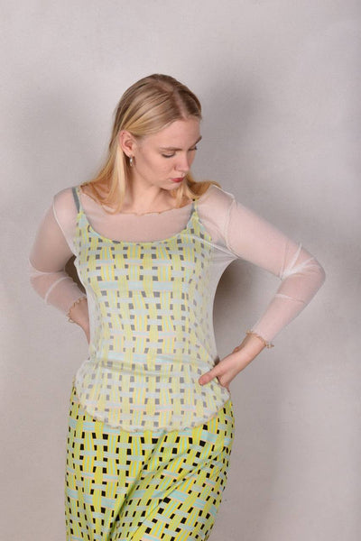 Nuette. Long sleeve blouse in 100% silk net (mesh) "Off-white"