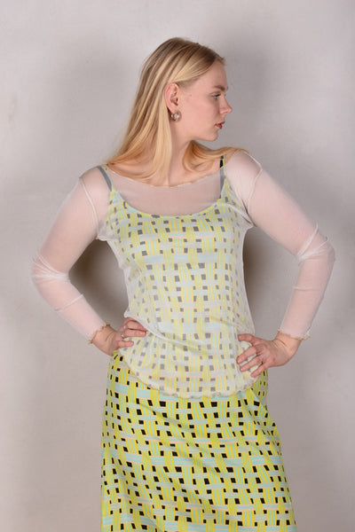 Nuette. Long sleeve blouse in 100% silk net (mesh) "Off-white"