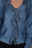 Palma - Silk shirt with frill,  "Blue"