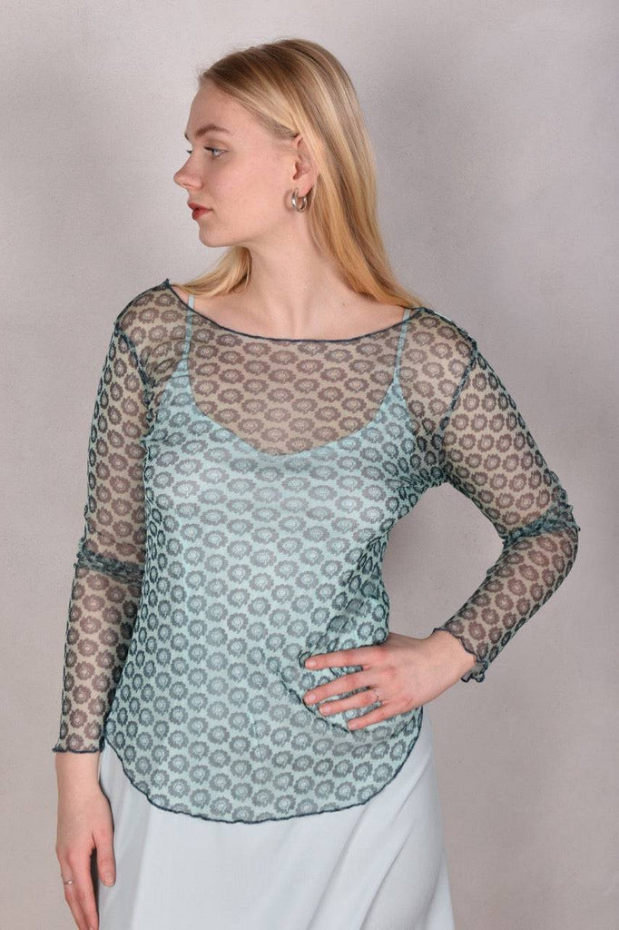 Nuette. Long sleeve blouse in 100% silk net (mesh) Print "Ligard"